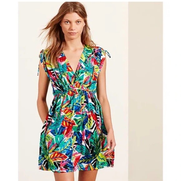 LAUREN RALPH LAUREN TROPICAL SWIM SUIT COVER WITH ADJ. SLEEVES&SIDE SPLITS - Picture 1 of 13